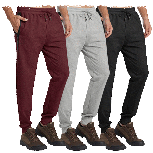SideDeal 3Pack Men's Fleece Jogger Pants with Drawstring & Tech