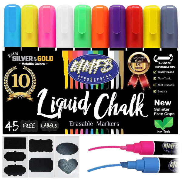 MorningSave: 10-Piece Liquid Chalk Erasable Paint Pens with 45 Labels