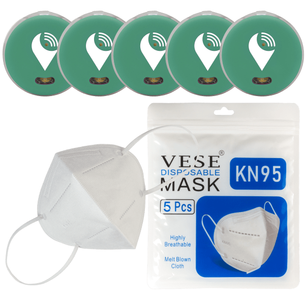5-Pack of Green TrackR Pixels and 5-Pack of KN95 Masks