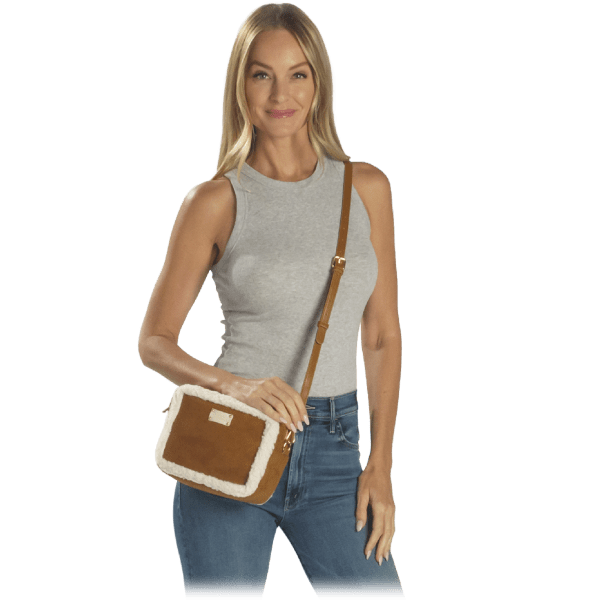 SideDeal BEARPAW Shearling Trim Camera Bag Crossbody