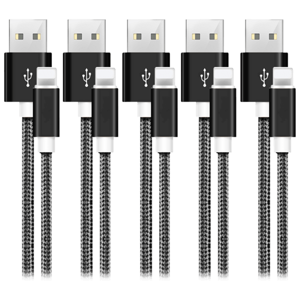 SideDeal 5Pack All 10ft Heavy Duty Braided Lightning Cables for Apple