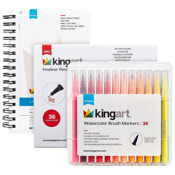 King Art 72pc Fineliner Pens & Watercolor Markers With Mixed Media Pad Bundle
