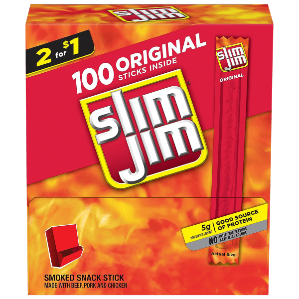 100-Pack: Slim Jim Original Snack-Sized Smoked Meat Sticks