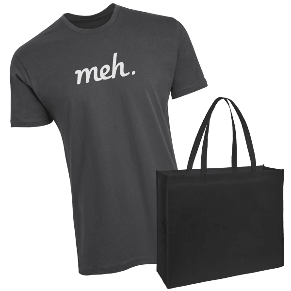 Heavy Metal Meh Logo Shirt and Empty Black Meh (Blank) Grocery Bag