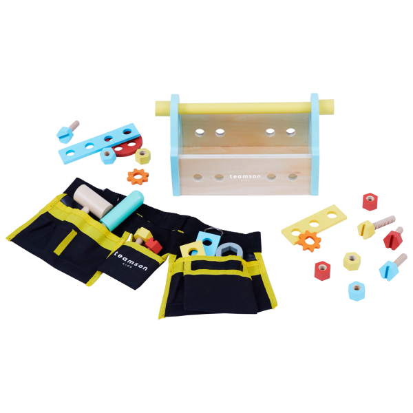Teamson 24-Piece Kids Little Helper Wooden Tool Box Accessories Toy
