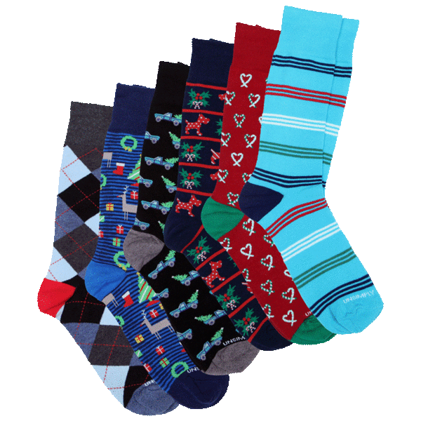 6-Pack: Unsimply Stitched Men's Gift Box Socks with Holiday Themes