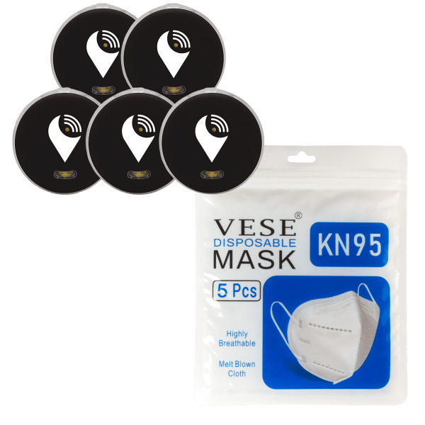 5-Pack of Black TrackR Pixels and 5-Pack of KN95 Masks