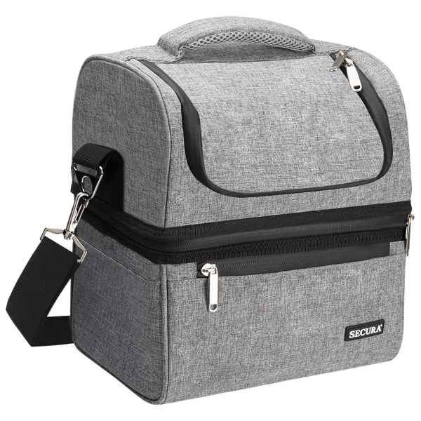 Secura Large Insulated Double Deck Lunch Bag with Shoulder Strap