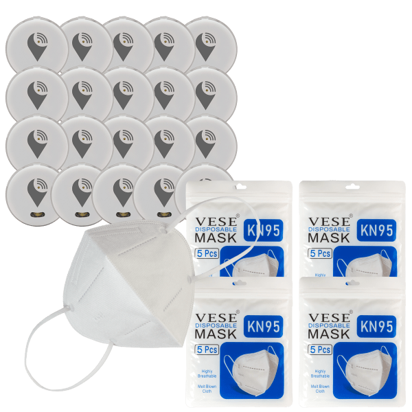 20-Pack of White TrackR Pixels and 20-Pack of KN95 Masks