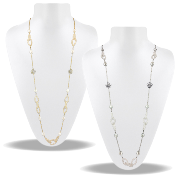 Pacific Pearls Rose Atoll Collection 14K Gold Filled Pearl & Swarovski Necklace