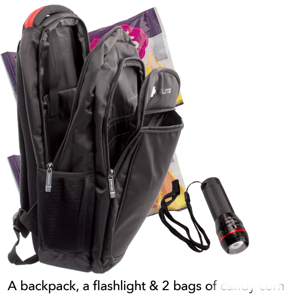 Backpack, Flashlight, And Confectionery Accessories Bundle