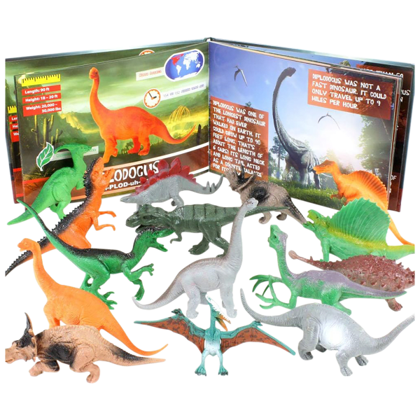 DynaMax DinoMax 15-Piece Dinosaur Toy Figures with Hardcover Book Set