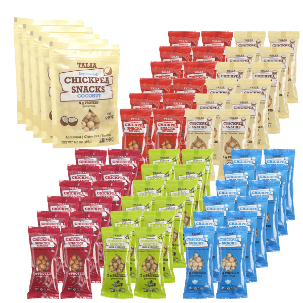 65-Pack: Talia Dry Roasted Chickpea Snacks (5x 5.5oz + 60x 1.2oz Variety)
