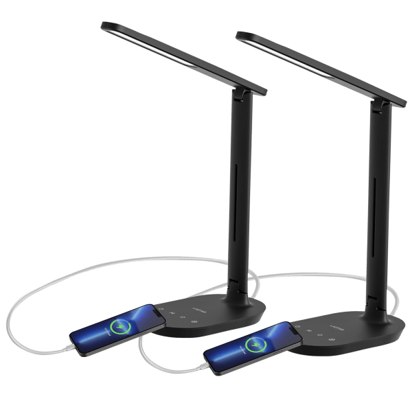 2-Pack: Lastar LED Desk Lamp w/USB Charging Port