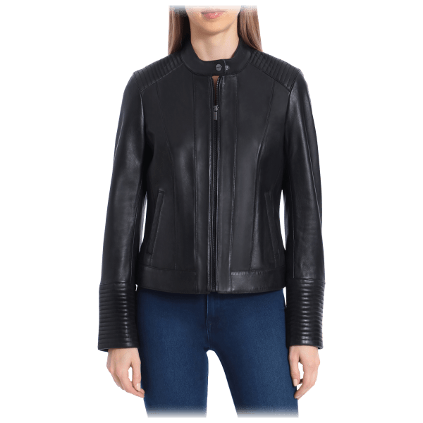 MorningSave: Badgley Mischka Genuine Lamb Leather Quilted Moto Jacket