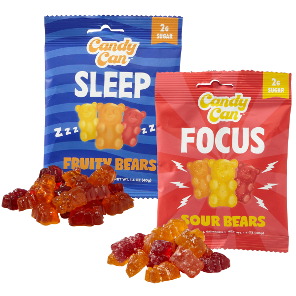 48-Pack: Candy Can Focus and/or Sleep Keto-Friendly Gummy Bear Snacks