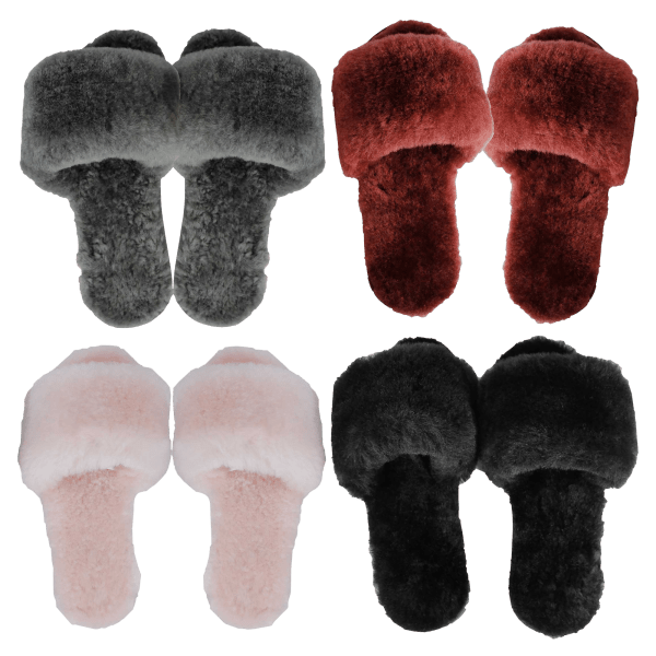 Kissables by MinxNY Genuine Shearling Fur Slides, Black, Medium