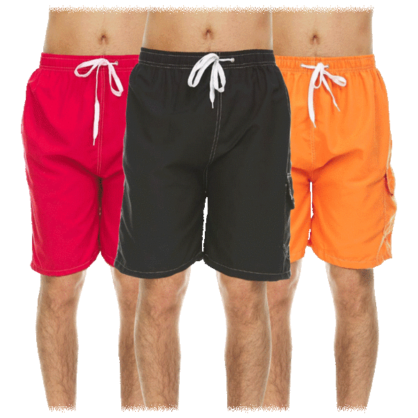 3-Pack: Men's Quick-Dry Swim Shorts with Cargo Pocket (Assorted)