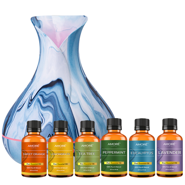 Amore Paris Hydro Dipped Ultrasonic Aromatherapy Diffuser w/ Essential Oil Set