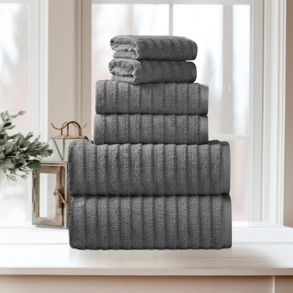 MorningSave: Bibb Home 6-Piece Ribbed Egyptian Cotton Towel Set