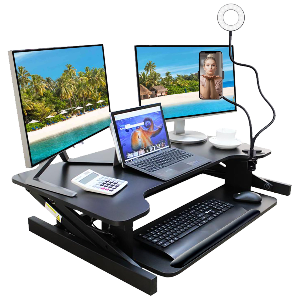 Ergo Standing Desk Converter with Streamer Kit and Gel Wrist Rest