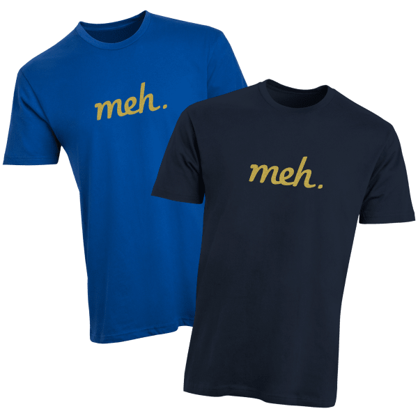 Metallic Gold Meh Logo Shirts on Navy or Royal
