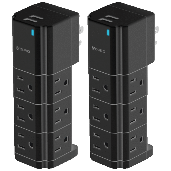 2-Pack: Aduro Surge Swivel Wall Charging Tower w/ 9 Outlets & Dual USB Ports