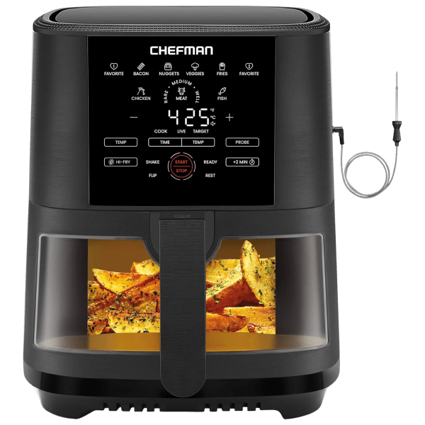 Chefman 5-Quart Turbotouch Easy View Air Fryer with 8 Presets and Probe