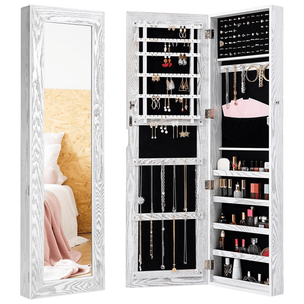 SimpleWise Jewelry Armoire With Mirror