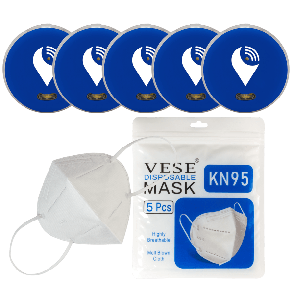 5-Pack of Blue TrackR Pixels and 5-Pack of KN95 Masks