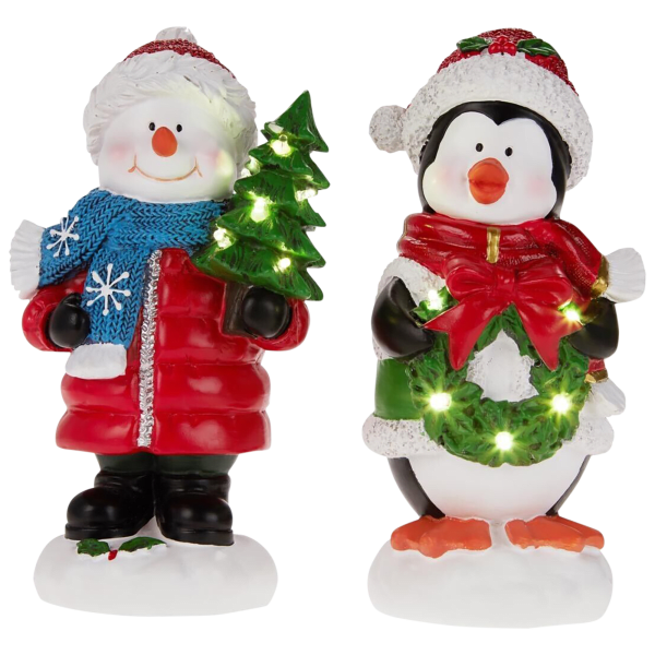 Winter Lane Illuminated Snowman And Penguin Figures