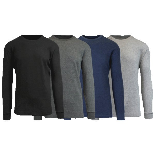 4-Pack: Men's Waffle-Knit Thermal Long Sleeve Tees