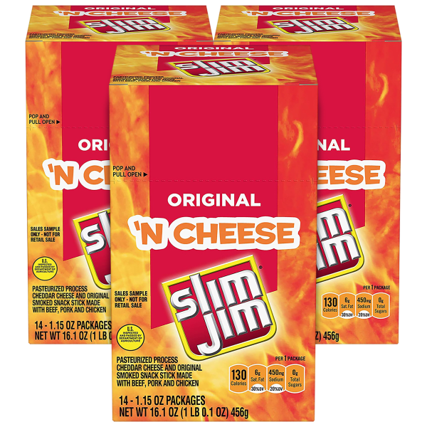 42-Pack: Slim Jim Original N' Cheese Snack Sticks (1.15oz)