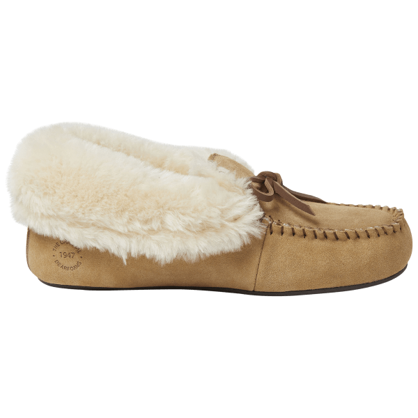 MorningSave: Dearfoam Suede Moccasin Slippers with Faux-Shearling Interior