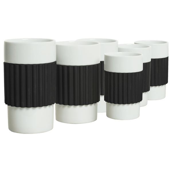 6-Piece Porcelain Ripple Mugs with Silicone Grips