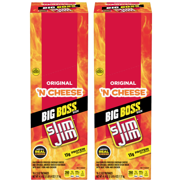 36-Pack: Slim Jim Big Boss Original N' Cheese Sticks (2.3oz) (Best By 4/7/23)