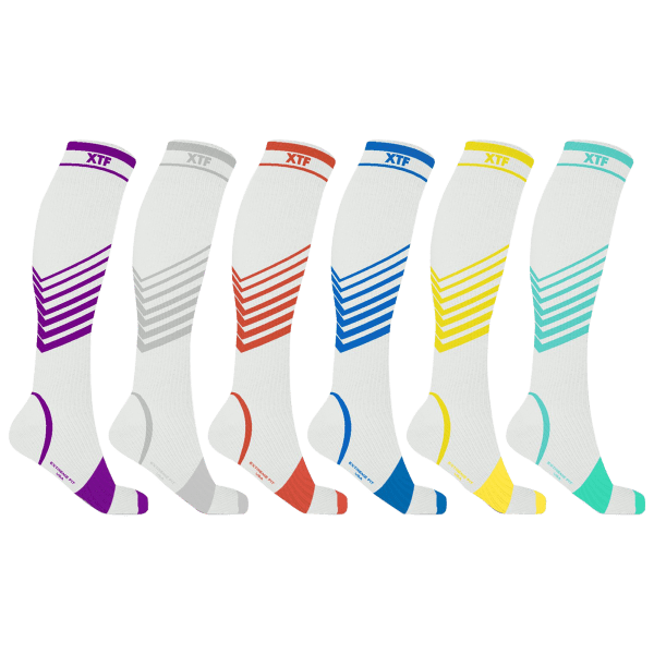 6-Pack: XTF Ultra V-Striped White Edition Knee-High Compression Socks