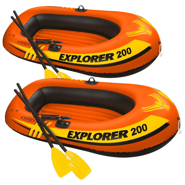 2-Pack: Intex Explorer 200 Inflatable Boats with Oars and Pump