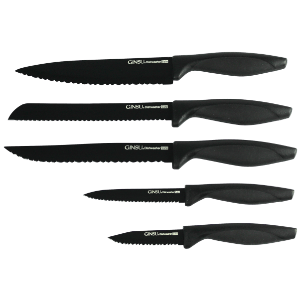 Ginsu Daku Series Dishwasher Safe Black Coated 5 Piece Prep Knife Set