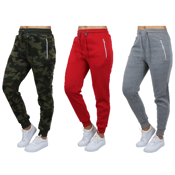 3-Pack: Women's Loose Fitting Jogger Sweatpants with Zippered Pockets