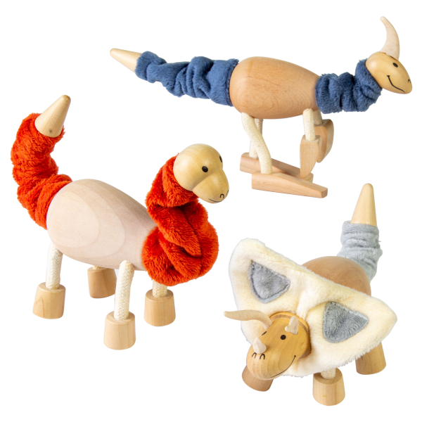 3-Pack: Anamalz Bendable Wooden Dinosaur Toys
