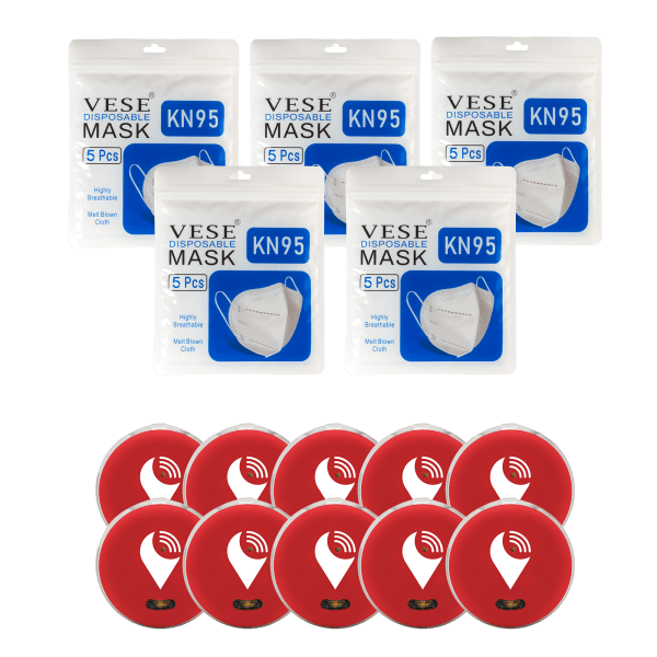 10-Pack of Red TrackR Pixels and 25-Pack of KN95 Masks