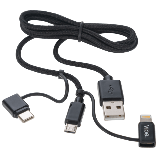 3-Pack: Vibe 3-in-1 USB Cable (Lightning, USB-C, micro USB)