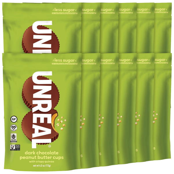 12-Pack: Unreal Dark Chocolate Peanut Butter Cups With Crispy Quinoa (96 cups)
