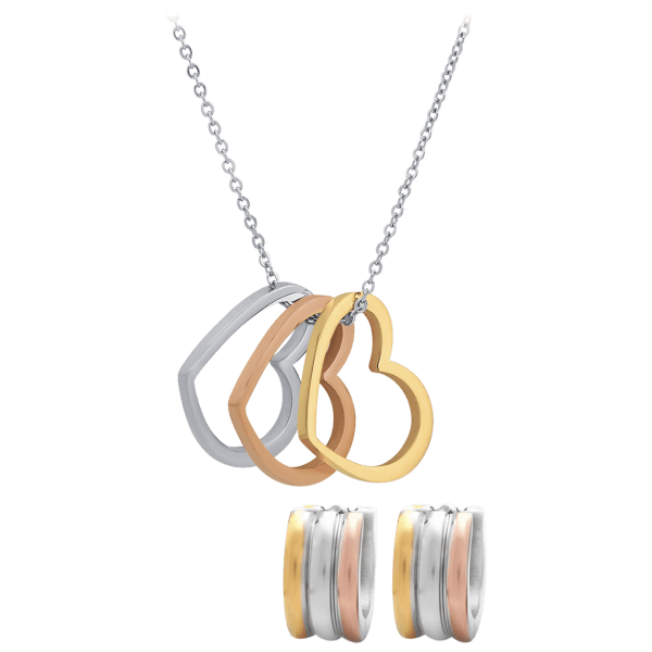 Steeltime Ladies Heart Necklace & Huggie Earring Set