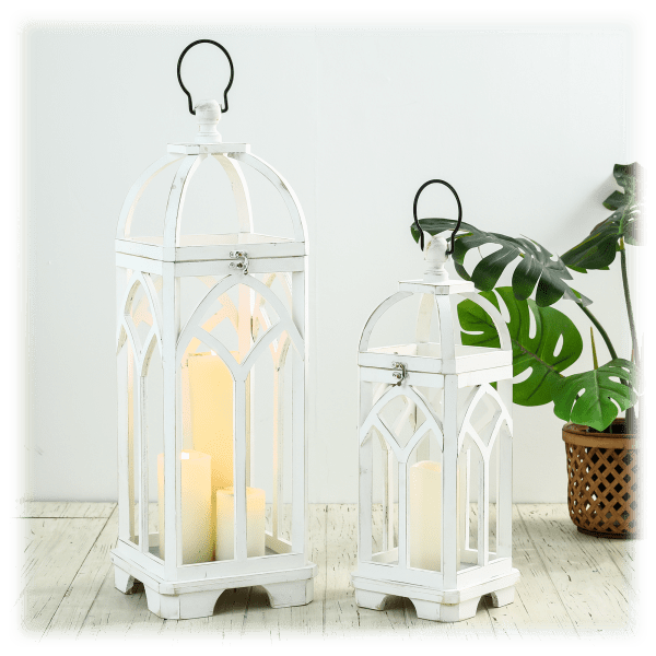 MorningSave: 2-Pack: Glitzhome Wash White Farmhouse Wooden Frame Lanterns