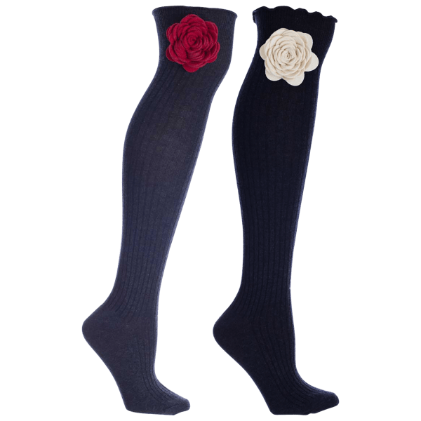 2-Pack: MinxNY Knee High Boot Socks with Snap-On Roses