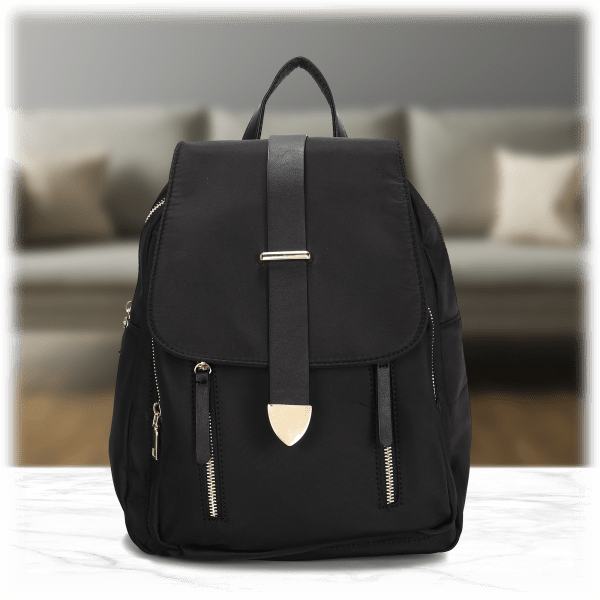 MorningSave: La Terre Nylon Backpack with Zip Closure and Belt Detail