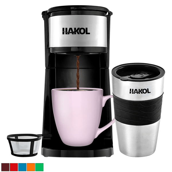 Hakol Mini Travel Single Serve Coffee Maker & 15 Oz. Travel Mug Coffee