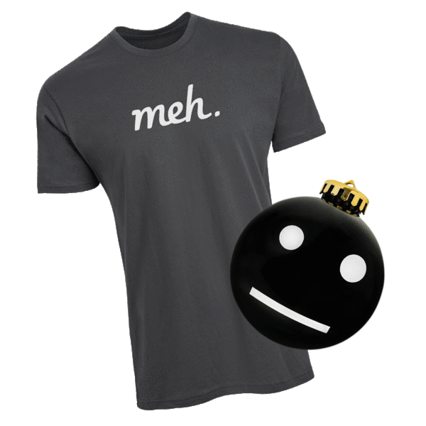 Heavy Metal Meh Logo Shirt and Meh Face Black Ornament with White Writing